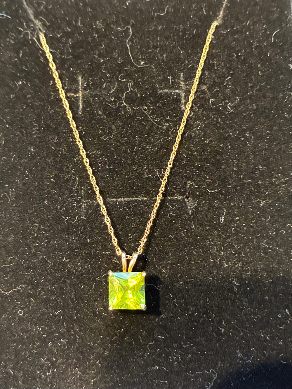 10K Gold Chain Necklace with Green Peridot Square Pendant